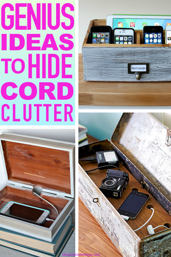These are the best ideas for staying on top of clutter! Great ideas to keep EVERY ares in your home organized! #homeorganization #organizing #homeideas #homedecor #hometips #decluttering #housekeeping #cleaning #home #easyhomeideas #homeimprovement #clutter #stayingclutterfree #stressfree #busymom #organization #electronics #hidingcords #diyphonecharger #chargingstation